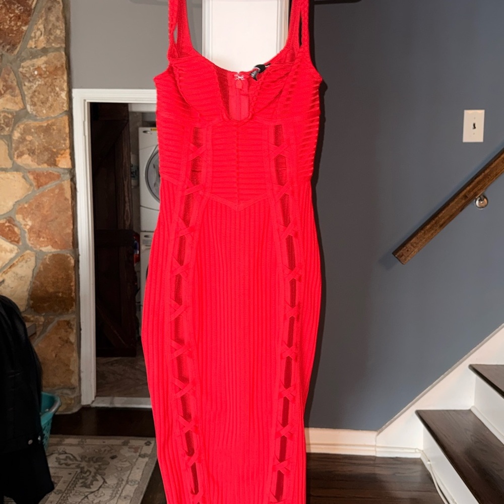 Fashion Nova - No Cuts Given Bandage Midi Dress - Red - Picture 9 of 13